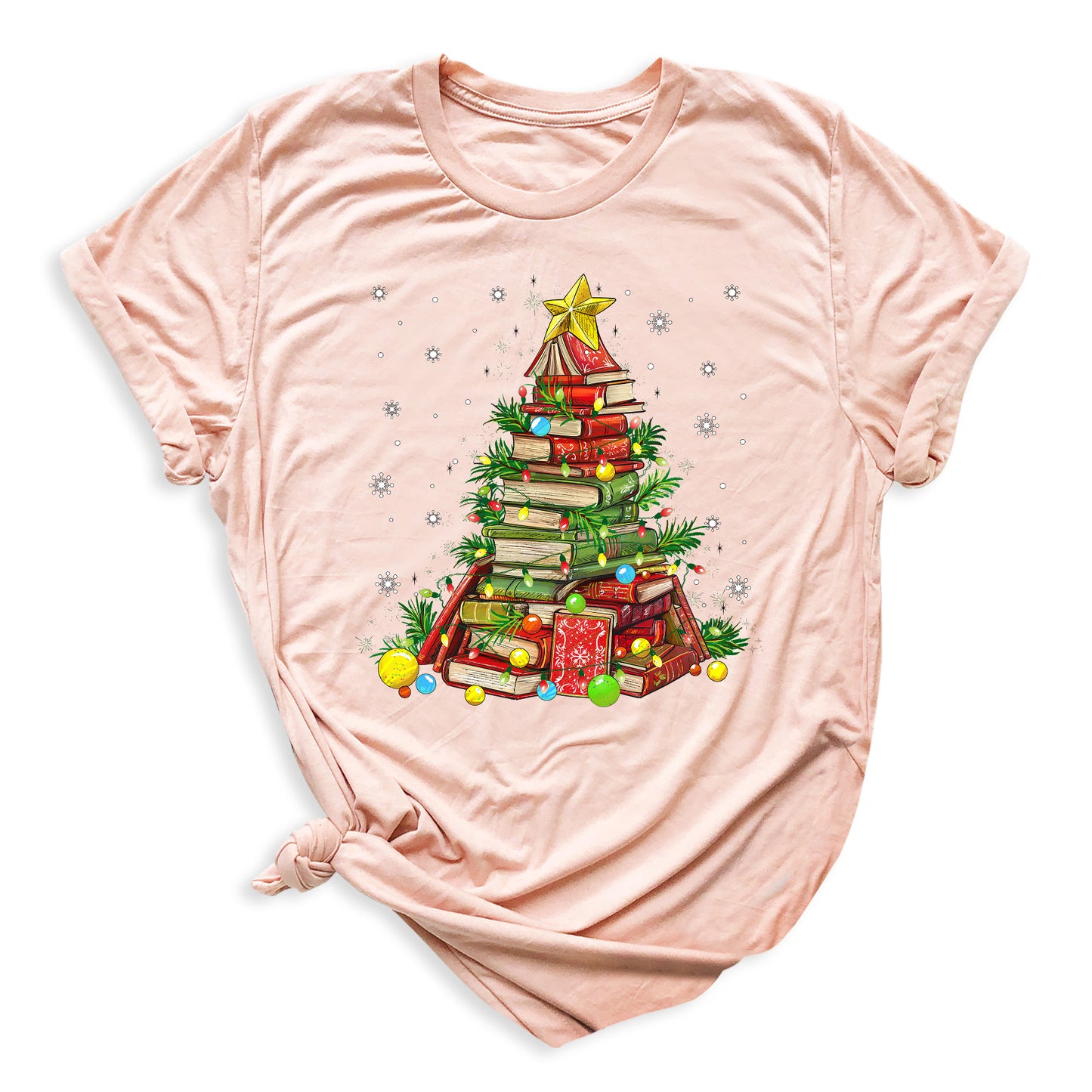 Christmas Books Tree Shirt – Book Lover Holiday Tee, Reading Xmas Top for Teachers, Students & Librarians