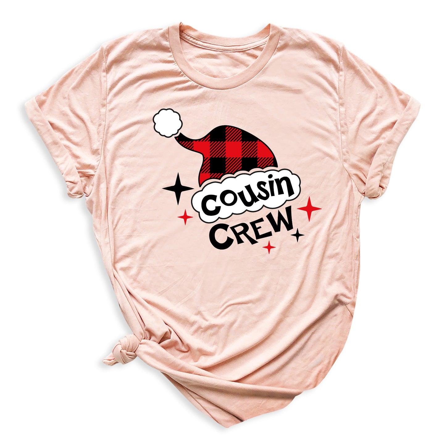 Cousin Crew Christmas Shirts Matching Kids Plaid Santa Hat Tees – Family Holiday Photo Outfit