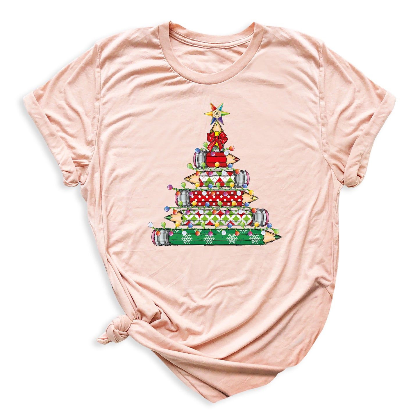 Christmas Pencil Tree Shirt – Teacher Holiday Tee, Cute School Xmas Top for Women & Students