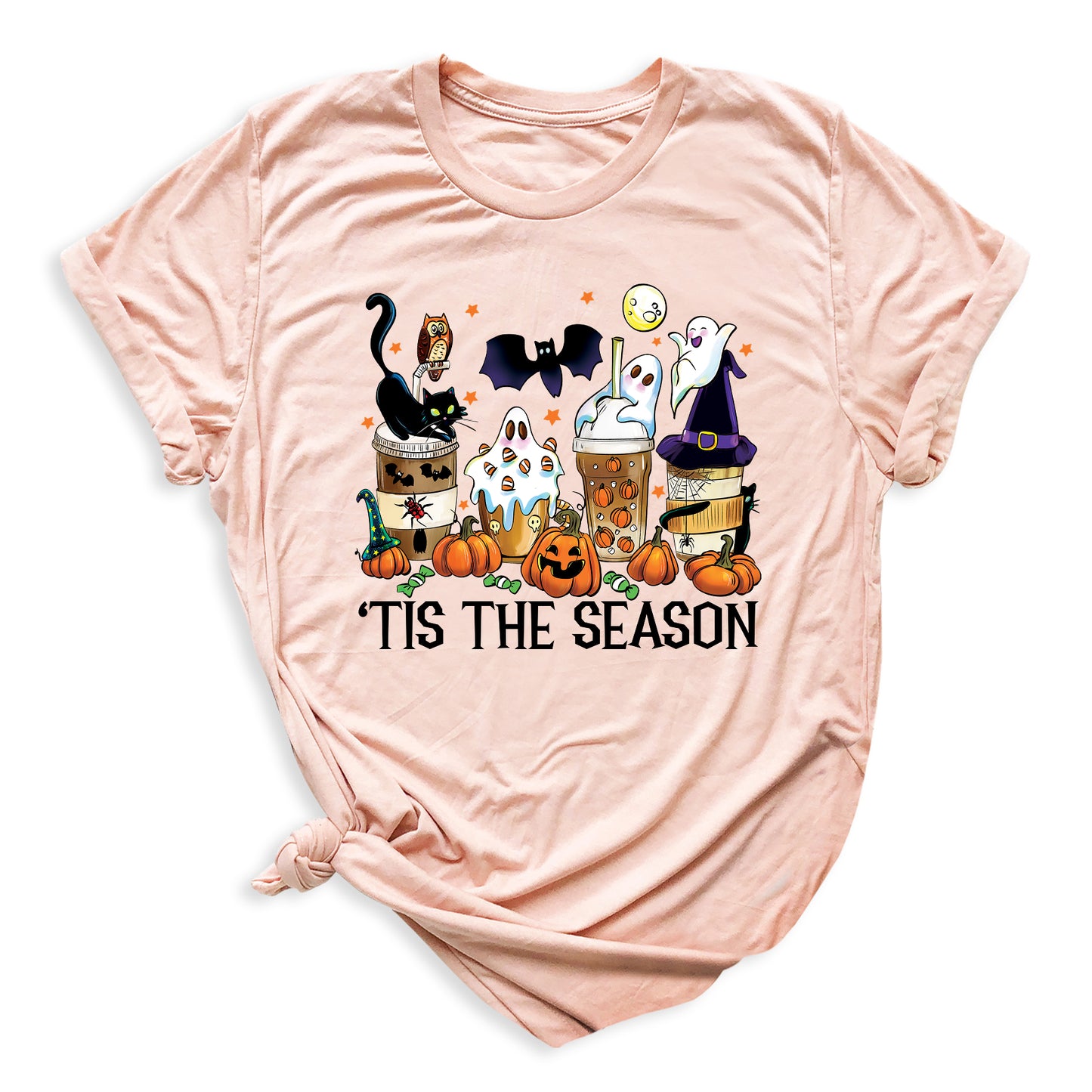 Tis The Season Halloween Coffee Shirt – Funny Fall Shirt for Women, Cute Pumpkin Coffee Tee, Autumn Halloween Gift