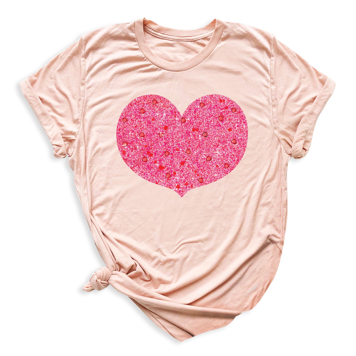 Valentines Day Pink Glitter Heart Shirt – Cute Love Graphic Tee
