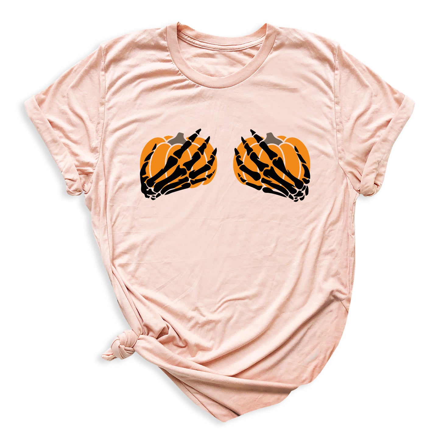 Skeleton Hand Bra Pumpkin Shirt – Funny Halloween Tee | Women’s Spooky Season Shirt