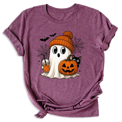 Halloween Ghost and Drink T-Shirt – Pumpkin & Spooky Season Tee