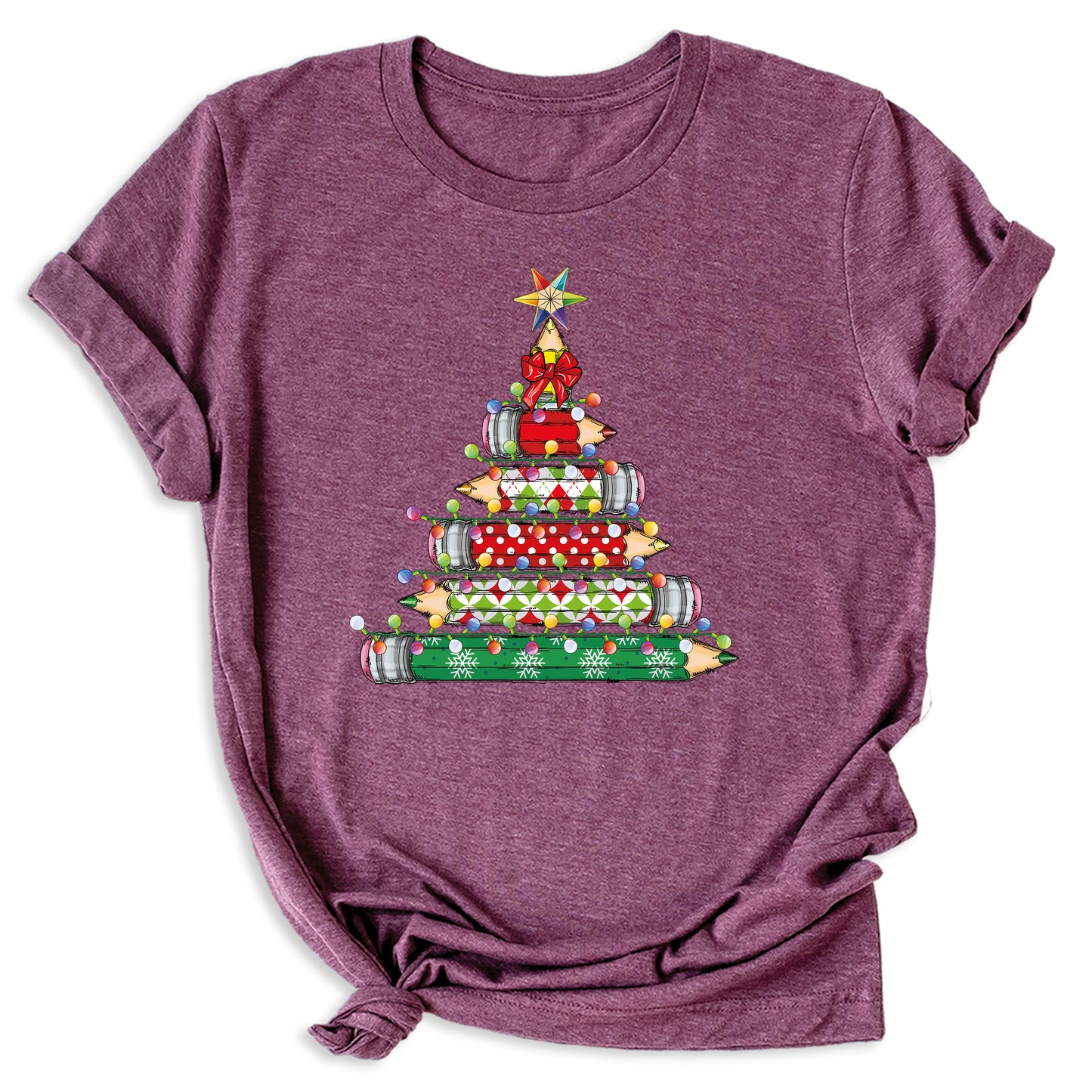 Christmas Pencil Tree Shirt – Teacher Holiday Tee, Cute School Xmas Top for Women & Students