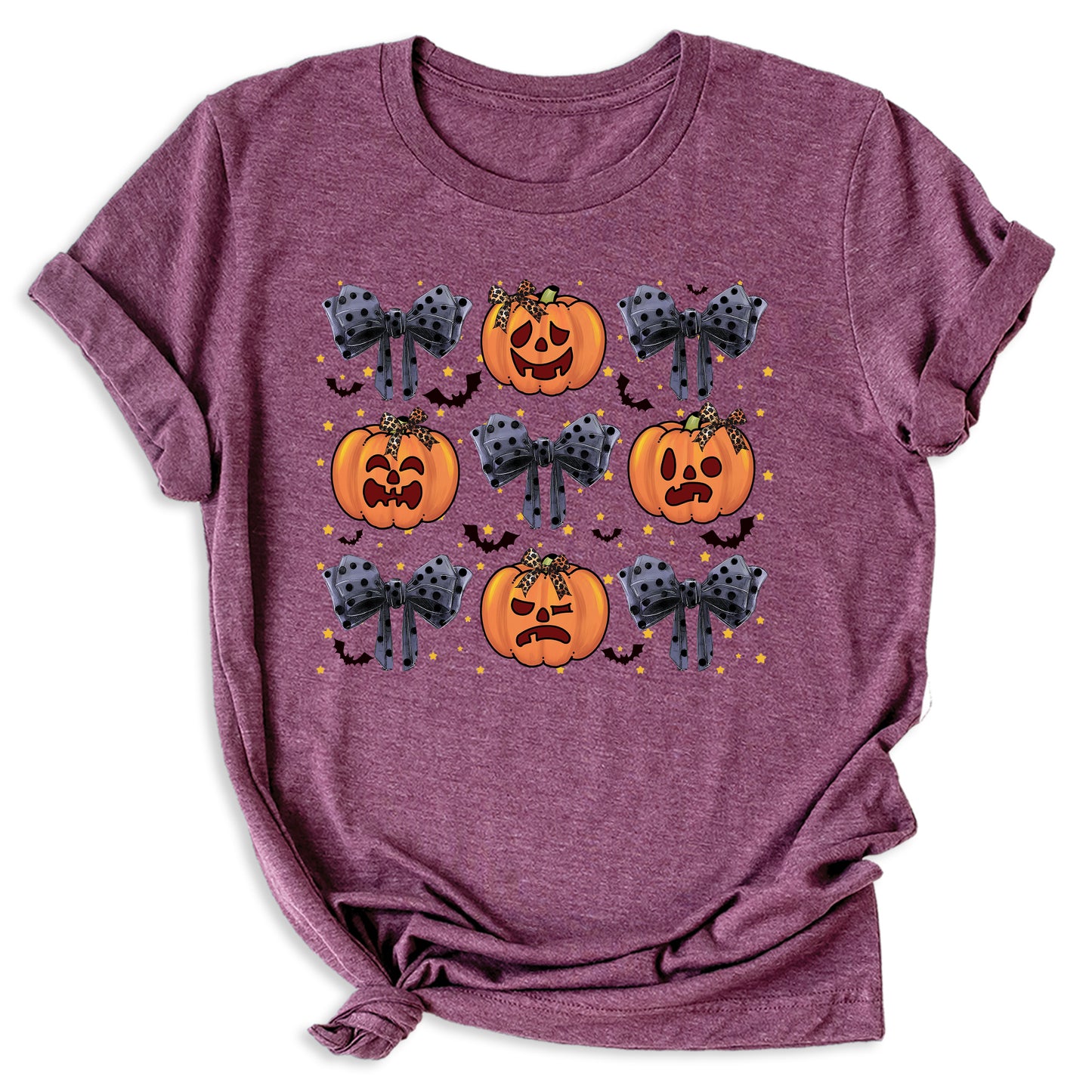 Funny Halloween Pumpkin Face Shirt – Coquette Bow Spooky Season Tee