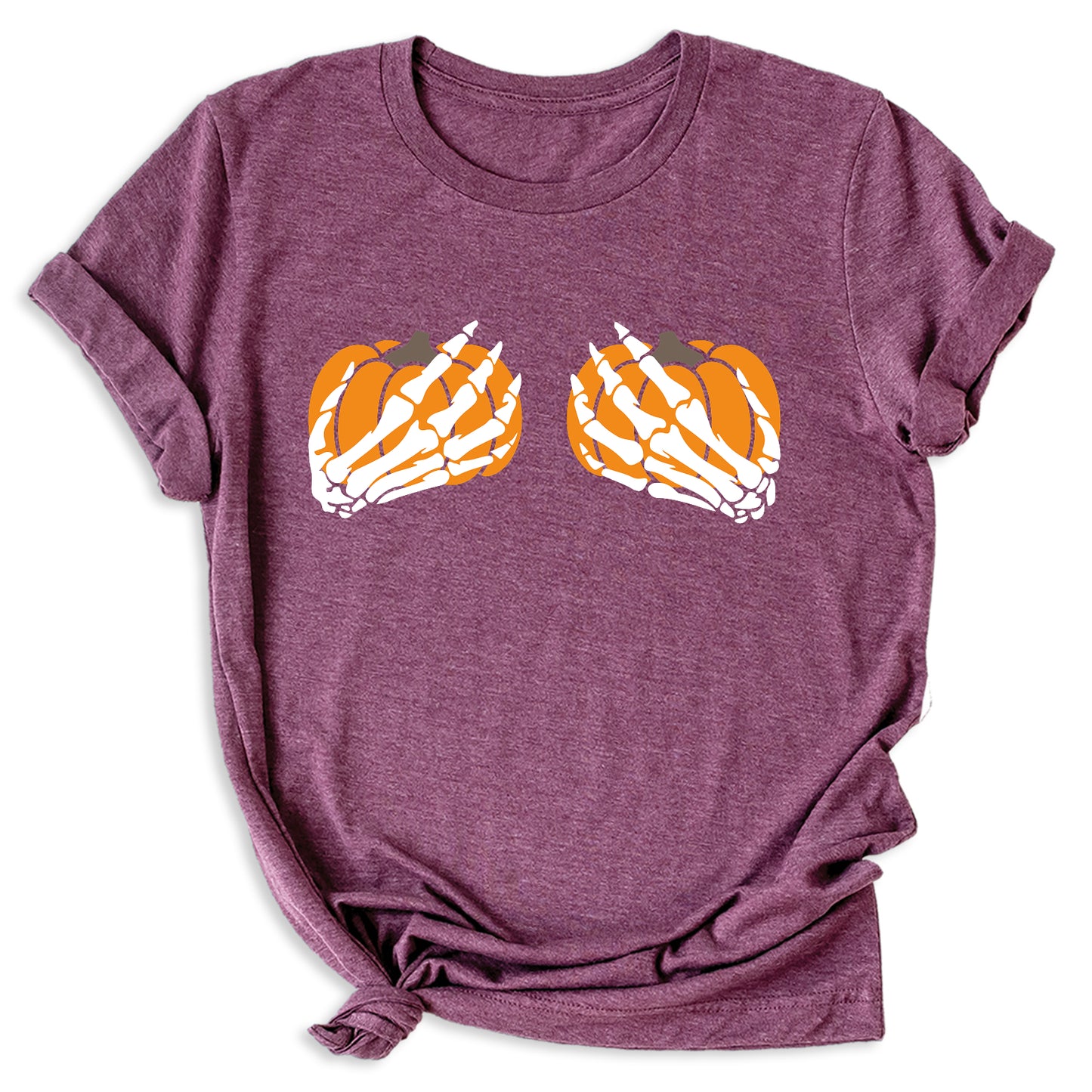 Skeleton Hand Bra Pumpkin Shirt – Funny Halloween Tee | Women’s Spooky Season Shirt