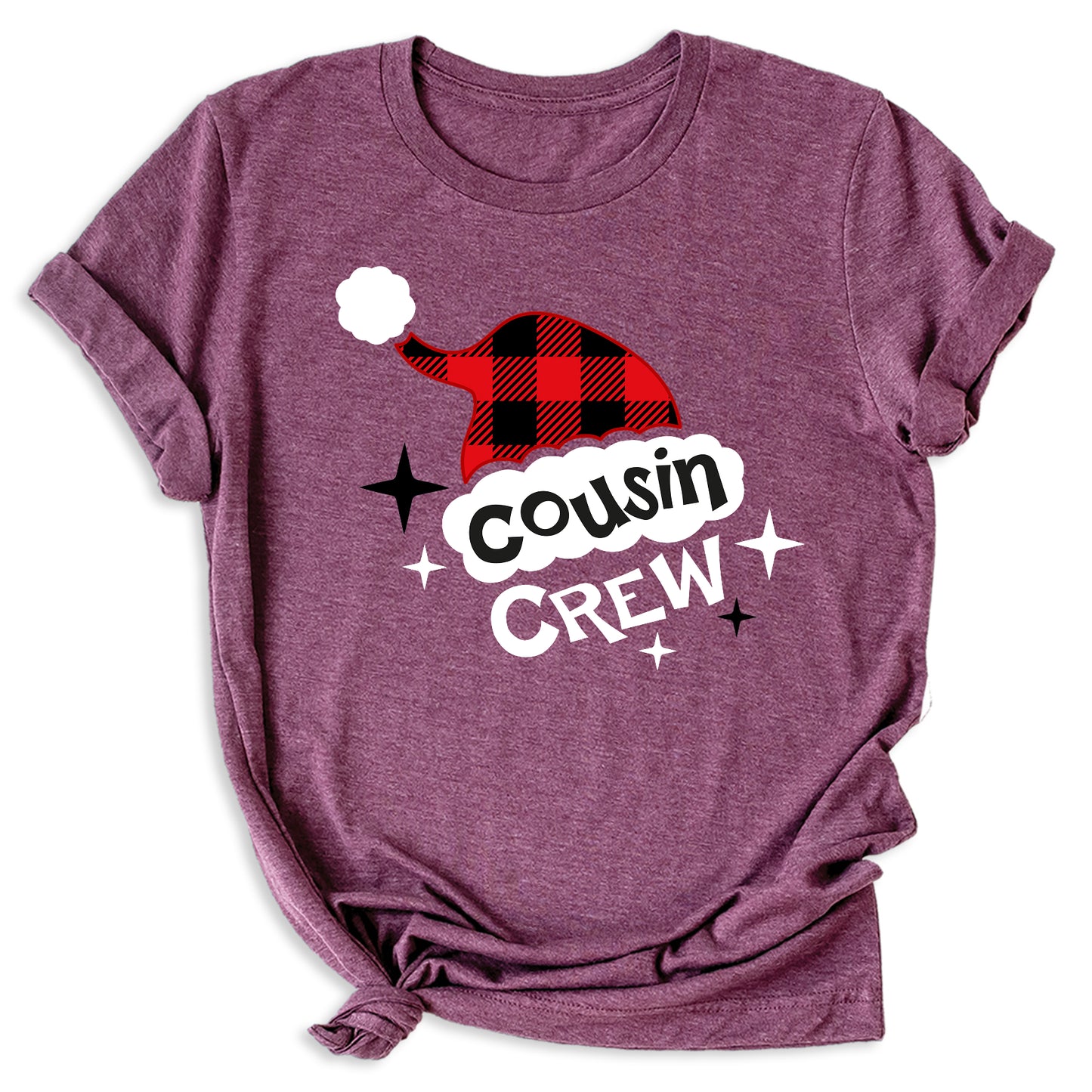 Cousin Crew Christmas Shirts Matching Kids Plaid Santa Hat Tees – Family Holiday Photo Outfit