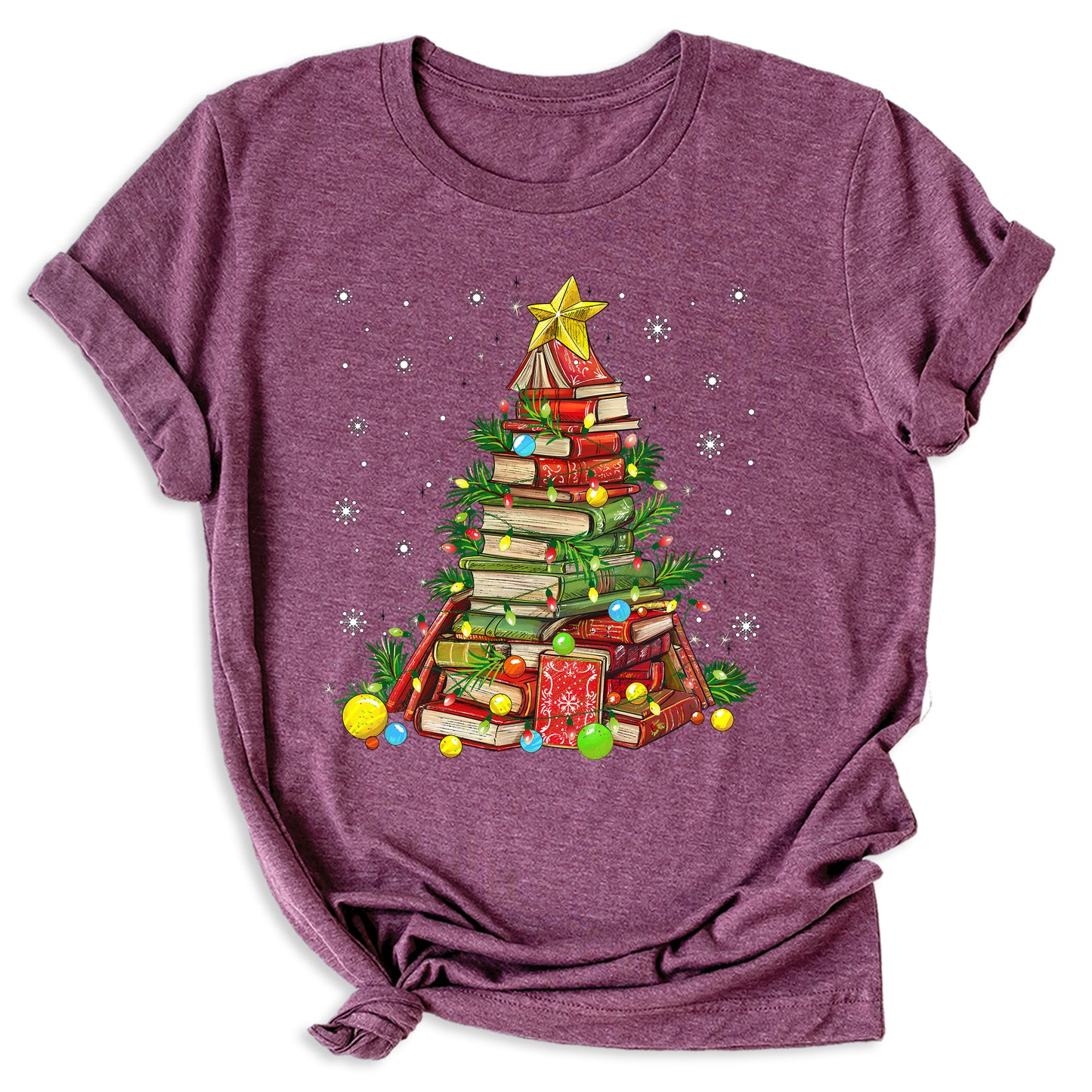 Christmas Books Tree Shirt – Book Lover Holiday Tee, Reading Xmas Top for Teachers, Students & Librarians
