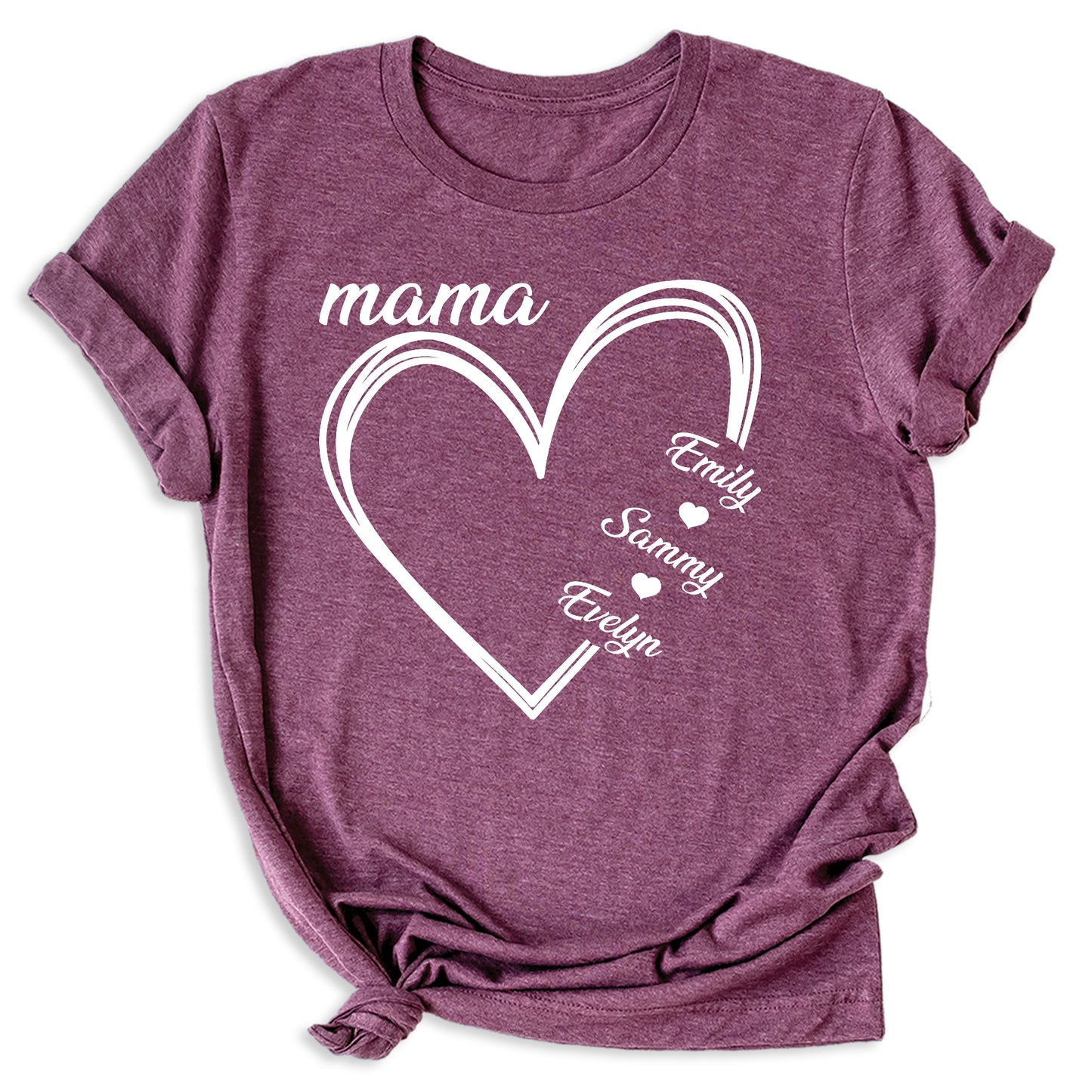 Custom Mama Shirt with Kids Names – Personalized Mom Heart Tee