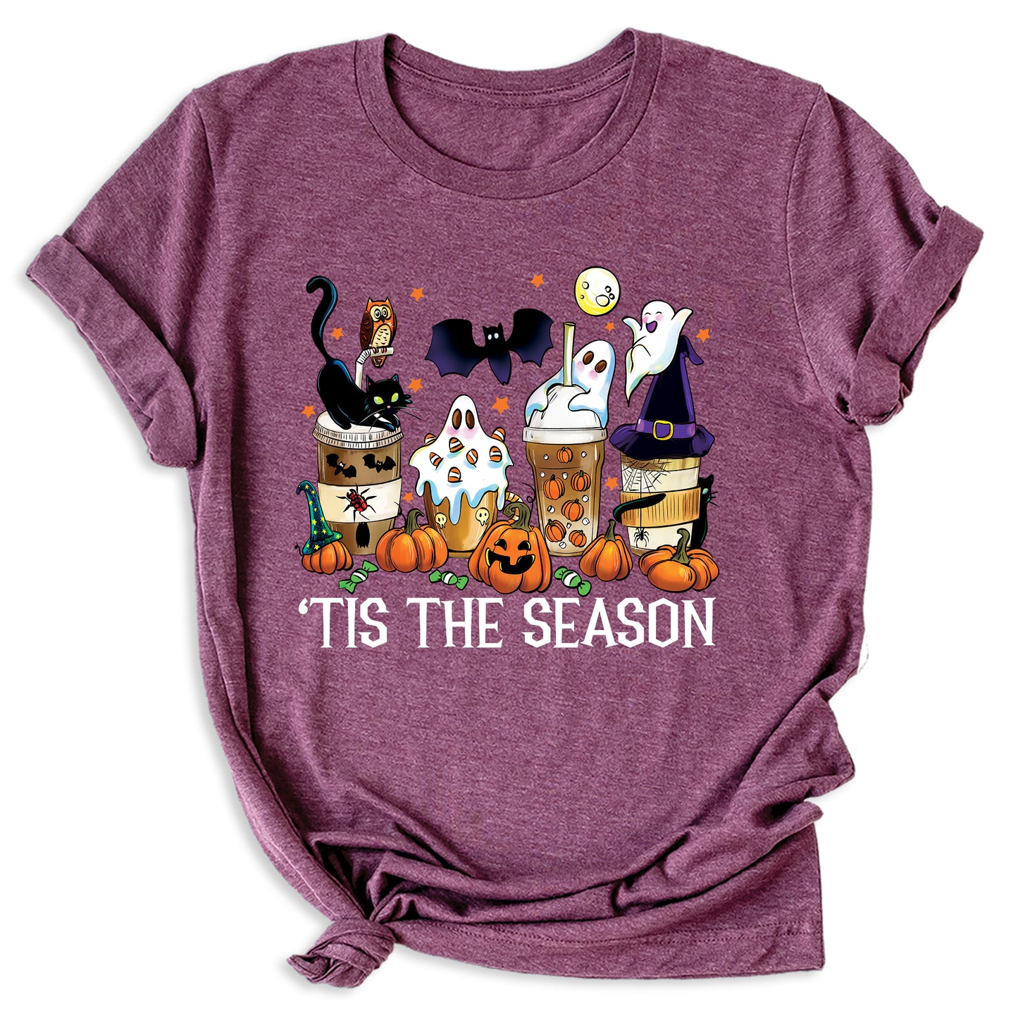 Tis The Season Halloween Coffee Shirt – Funny Fall Shirt for Women, Cute Pumpkin Coffee Tee, Autumn Halloween Gift