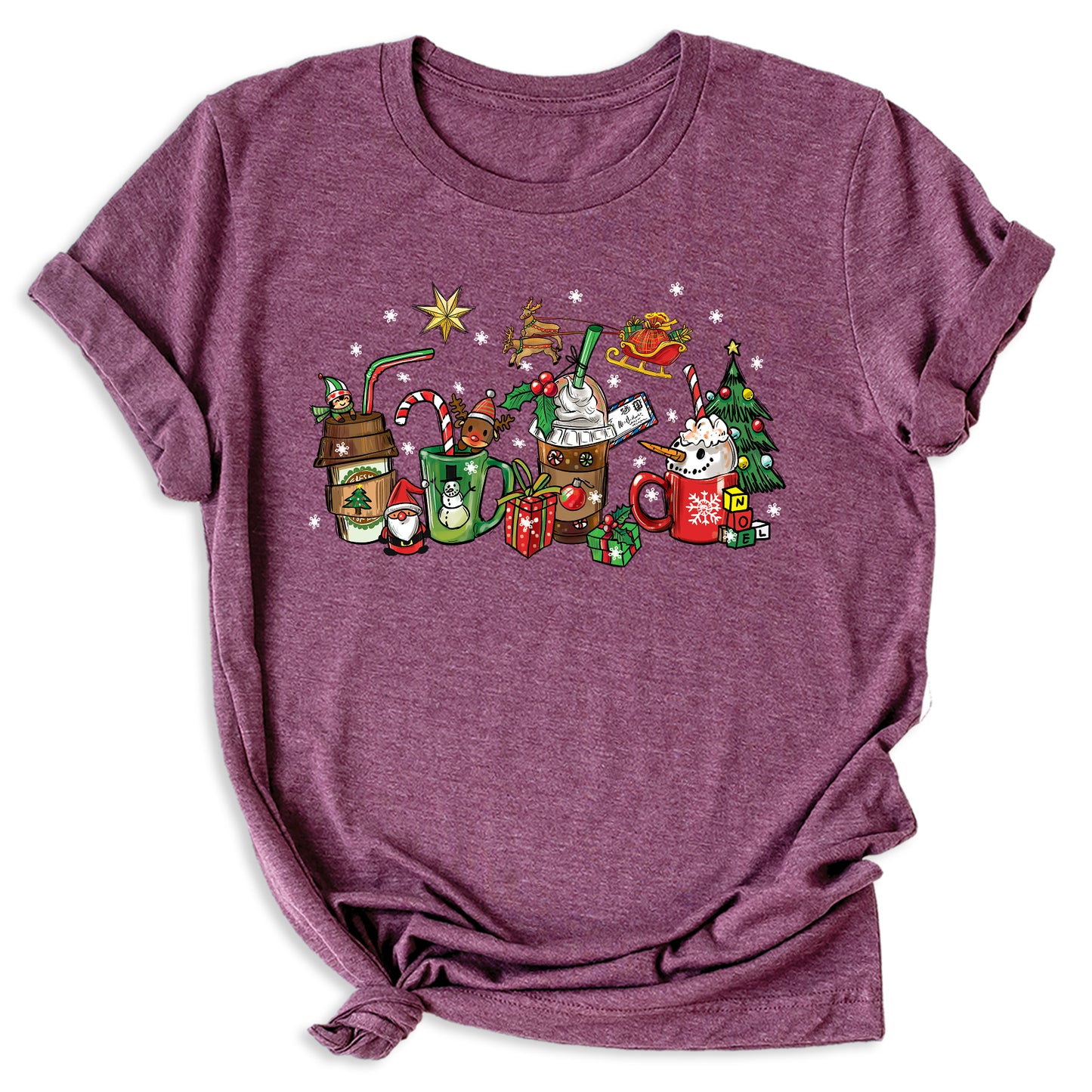 Christmas Latte Coffee T-Shirt – Holiday Coffee Lover Tee, Cute Xmas Shirt with Mugs & Christmas Tree Design