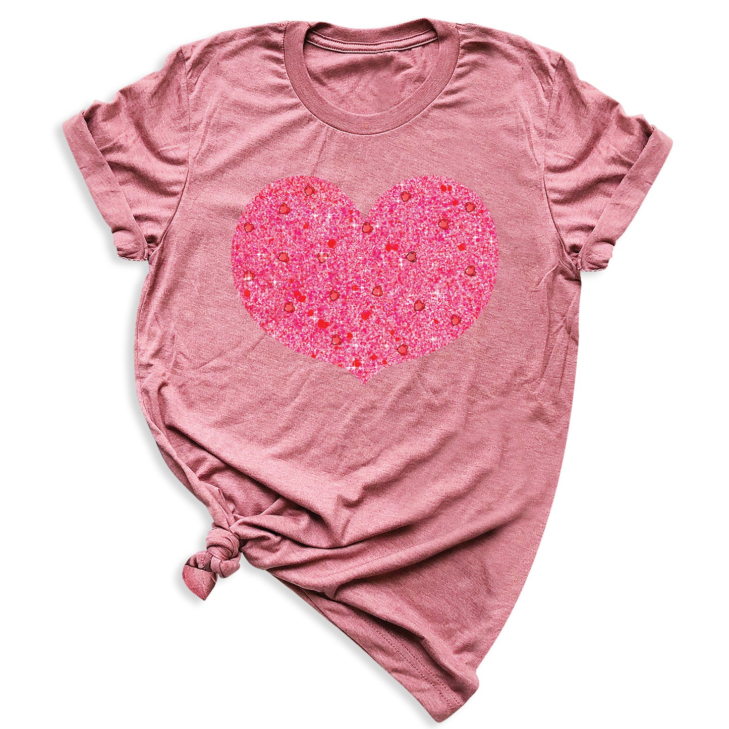 Valentines Day Pink Glitter Heart Shirt – Cute Love Graphic Tee