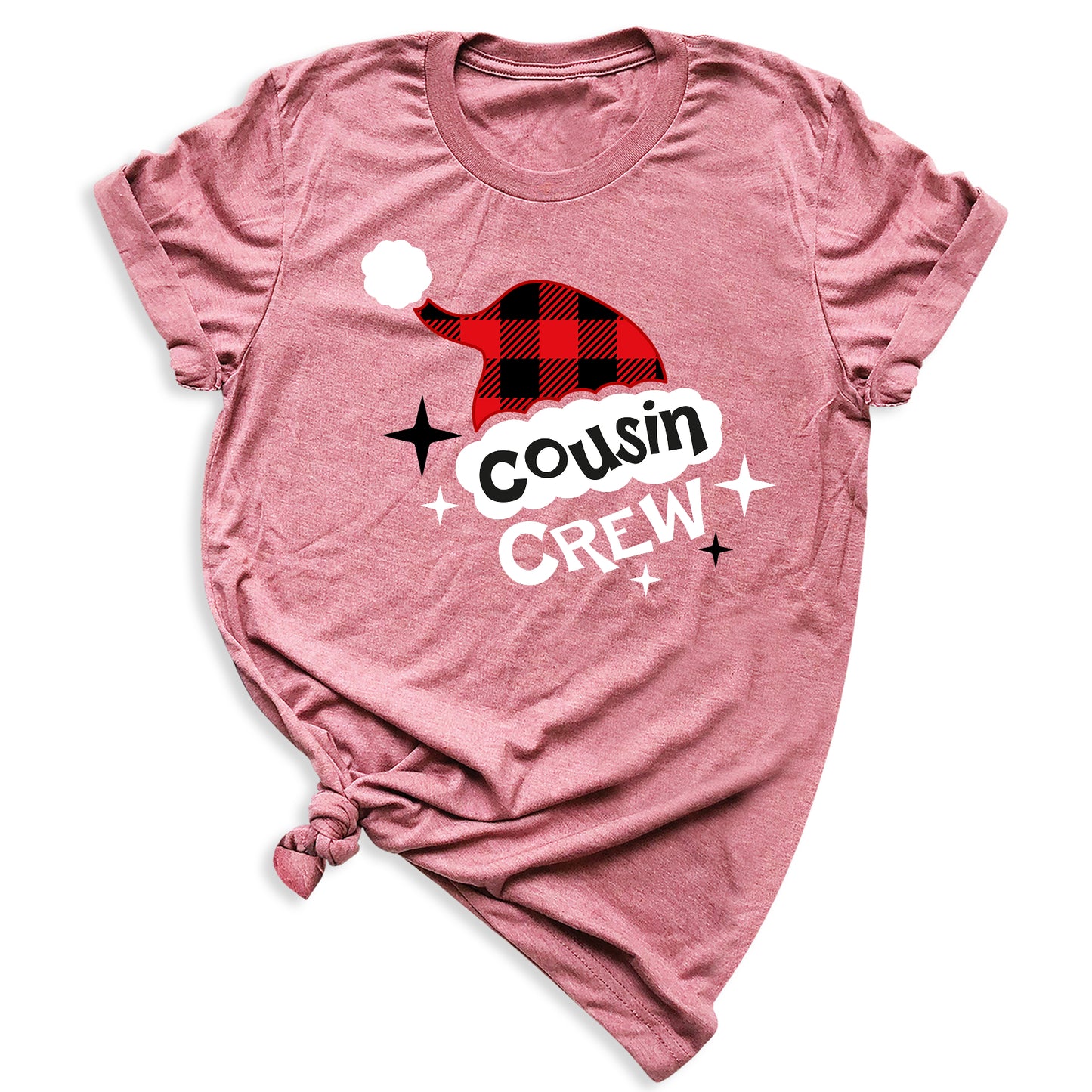 Cousin Crew Christmas Shirts Matching Kids Plaid Santa Hat Tees – Family Holiday Photo Outfit