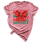Merry Christmas Bow Shirt – Cute Coquette Holiday Tee for Women & Girls, Festive Family Xmas Top