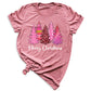 Merry Christmas Tree Shirt for Women – Pink Leopard Print Holiday Tee, Cute Winter Outfit, Ladies Christmas Party Top