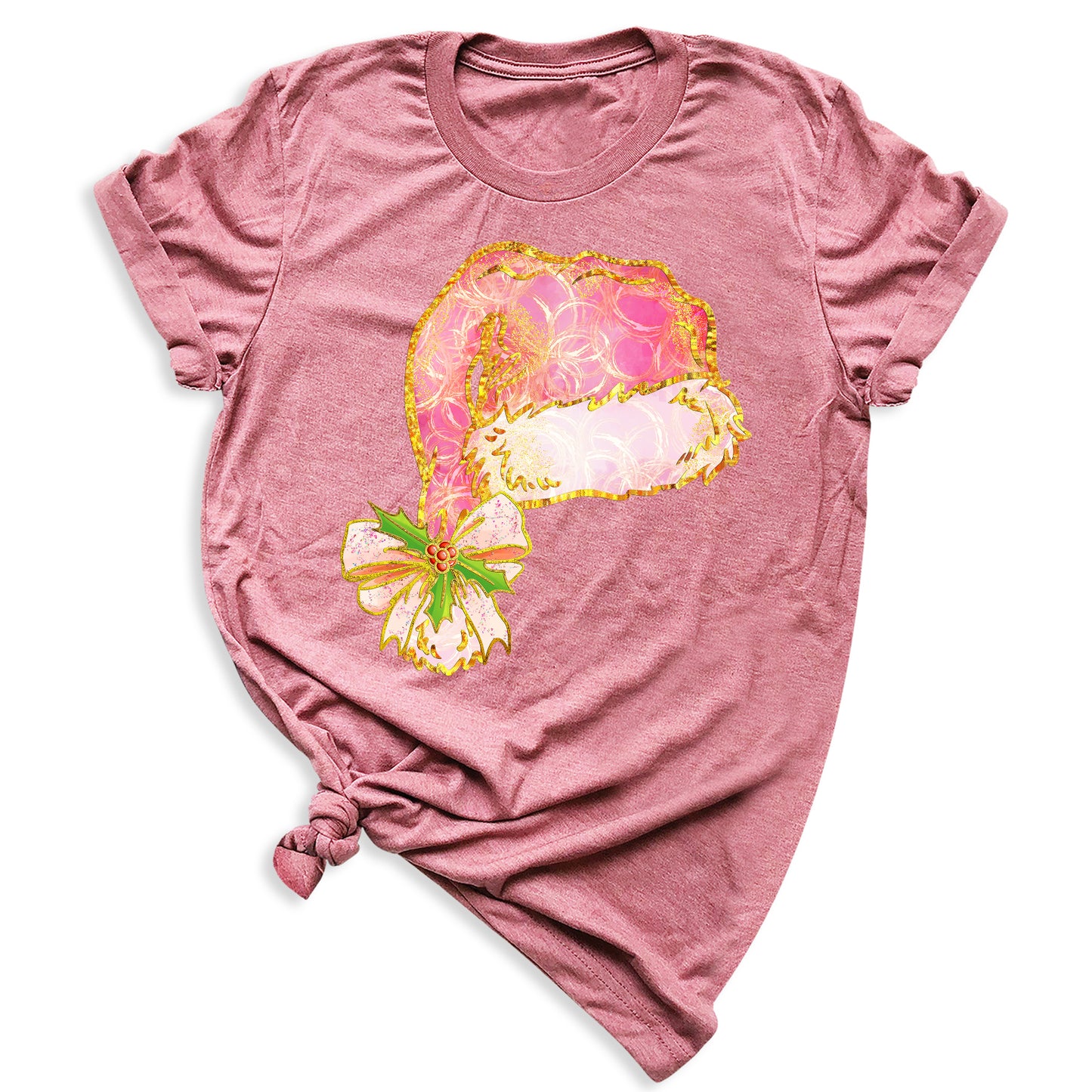 Coquette Santa Hat Pink Bow Shirt – Trendy Christmas Tee for Women & Girls, Xmas Party Holiday Top
