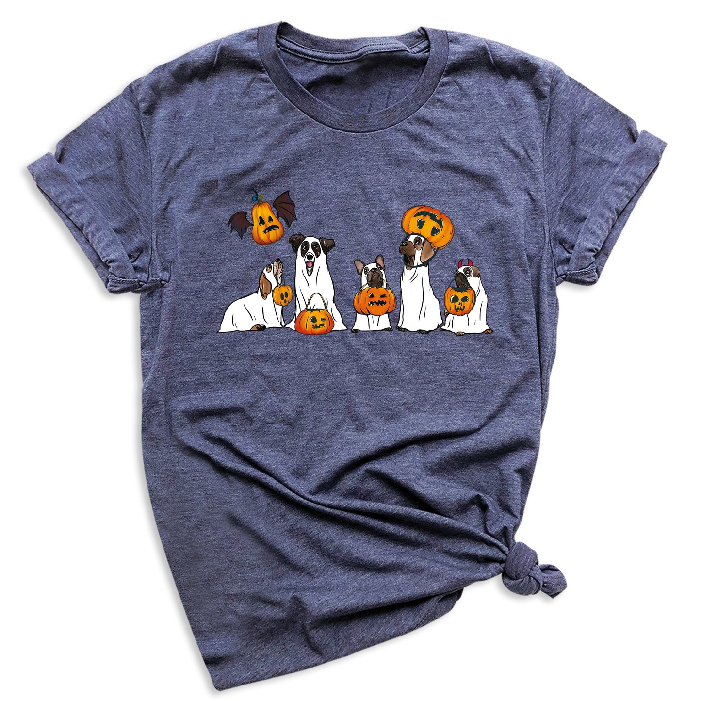 Halloween Ghost Dogs Shirt – Cute Dog Lover Tee for Women Men, Funny Pumpkin & Bat Halloween Top, Dog Mom Spooky Season Outfit