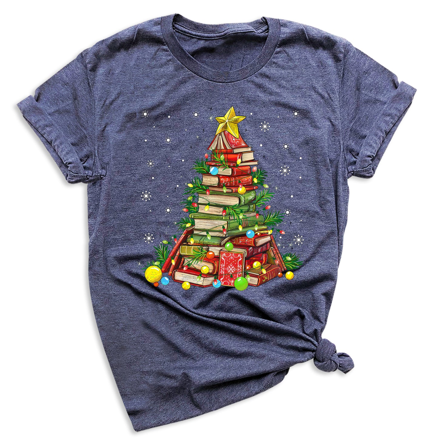 Christmas Books Tree Shirt – Book Lover Holiday Tee, Reading Xmas Top for Teachers, Students & Librarians
