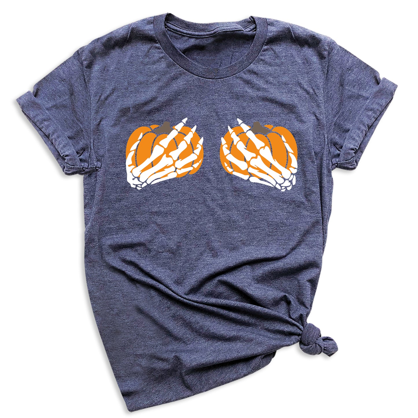 Skeleton Hand Bra Pumpkin Shirt – Funny Halloween Tee | Women’s Spooky Season Shirt