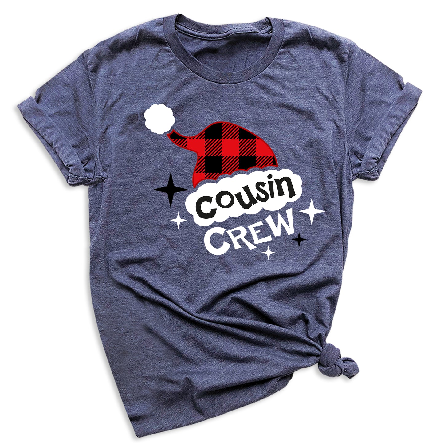 Cousin Crew Christmas Shirts Matching Kids Plaid Santa Hat Tees – Family Holiday Photo Outfit
