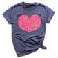 Valentines Day Pink Glitter Heart Shirt – Cute Love Graphic Tee