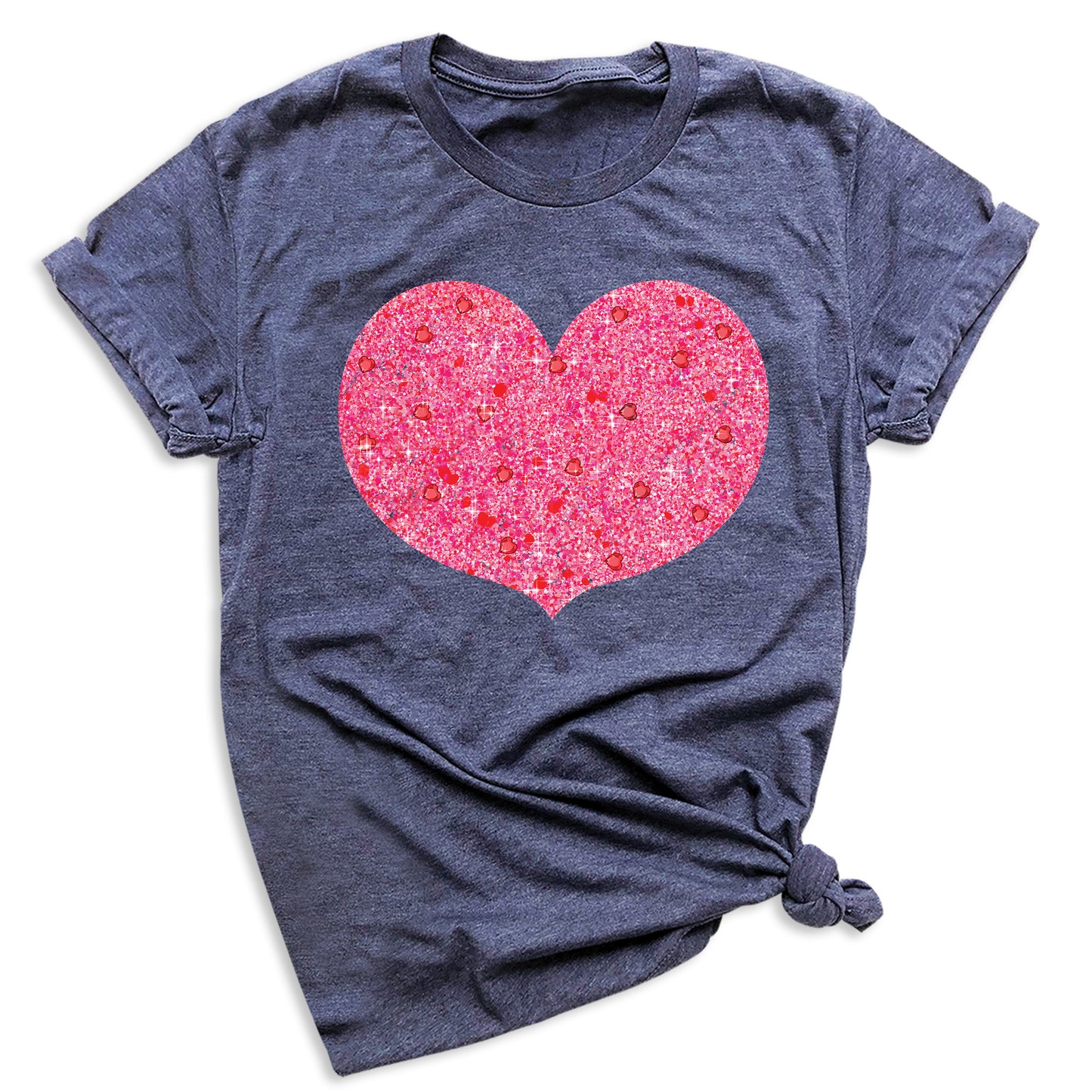 Valentines Day Pink Glitter Heart Shirt – Cute Love Graphic Tee