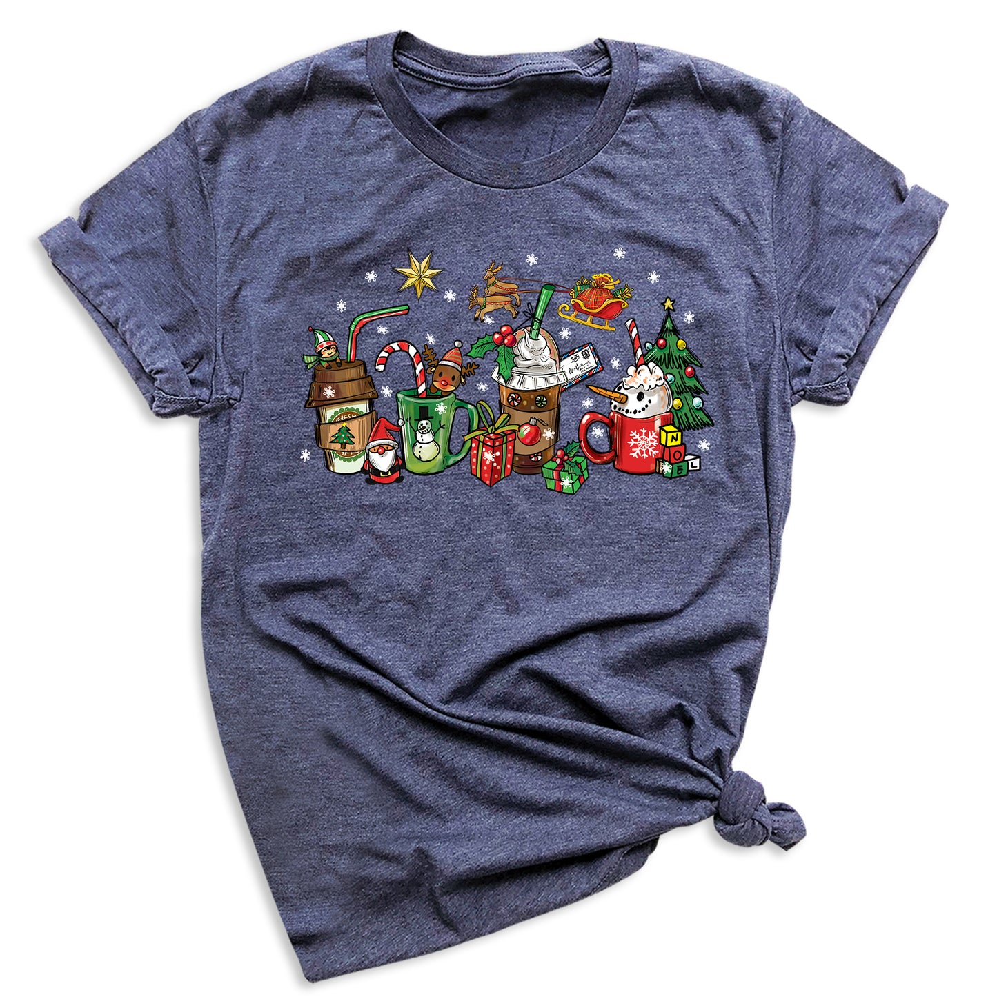 Christmas Latte Coffee T-Shirt – Holiday Coffee Lover Tee, Cute Xmas Shirt with Mugs & Christmas Tree Design