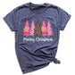 Merry Christmas Tree Shirt – Ladies Christmas Tee | Pink Leopard Holiday Pine Trees Shirt