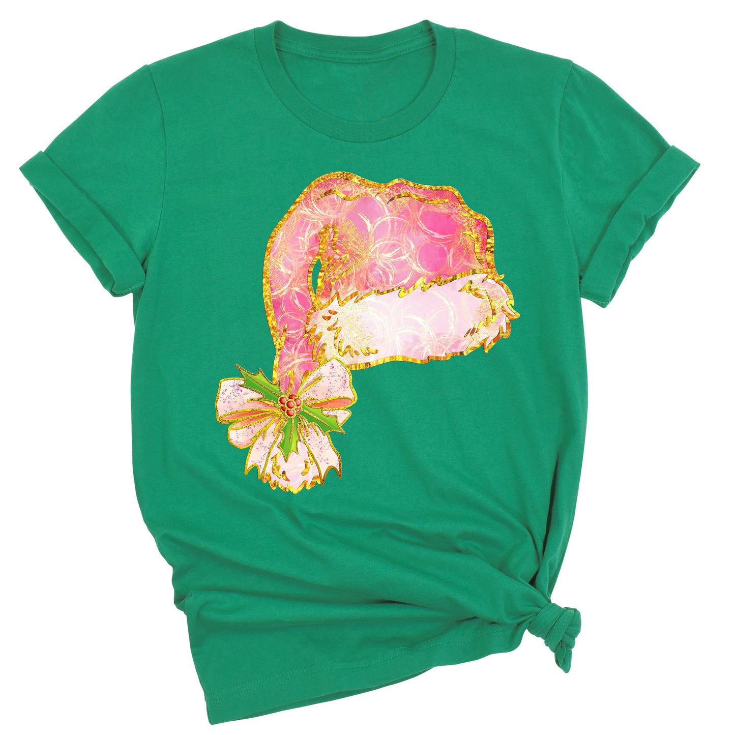 Coquette Santa Hat Pink Bow Shirt – Trendy Christmas Tee for Women & Girls, Xmas Party Holiday Top