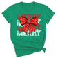 Merry Christmas Bow Shirt – Cute Coquette Holiday Tee for Women & Girls, Festive Family Xmas Top