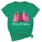 Merry Christmas Tree Shirt for Women – Pink Leopard Print Holiday Tee, Cute Winter Outfit, Ladies Christmas Party Top