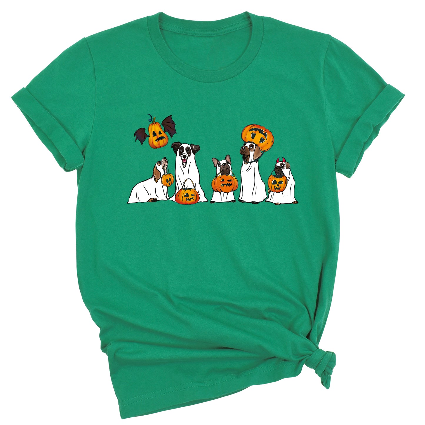 Halloween Ghost Dogs Shirt – Cute Dog Lover Tee for Women Men, Funny Pumpkin & Bat Halloween Top, Dog Mom Spooky Season Outfit