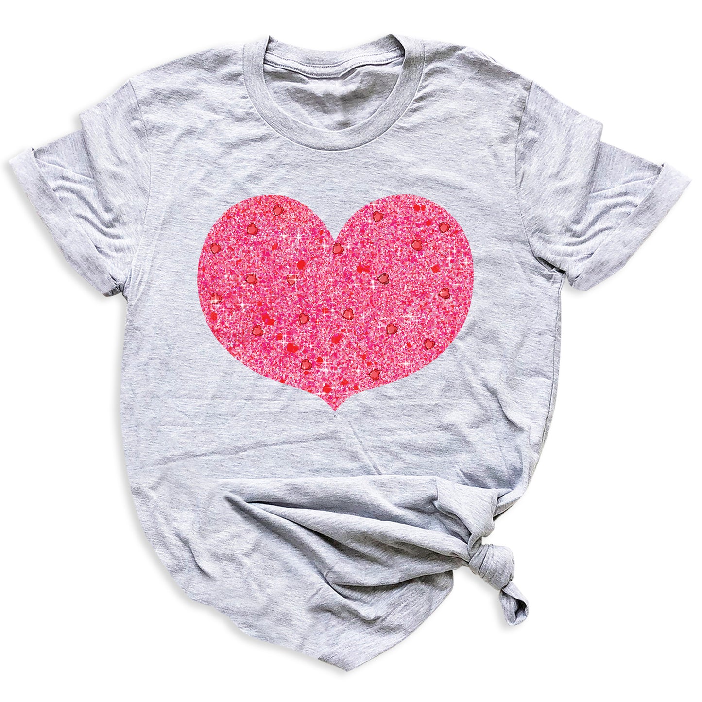 Valentines Day Pink Glitter Heart Shirt – Cute Love Graphic Tee