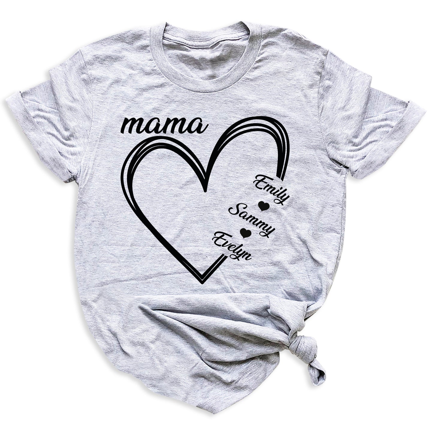 Custom Mama Shirt with Kids Names – Personalized Mom Heart Tee
