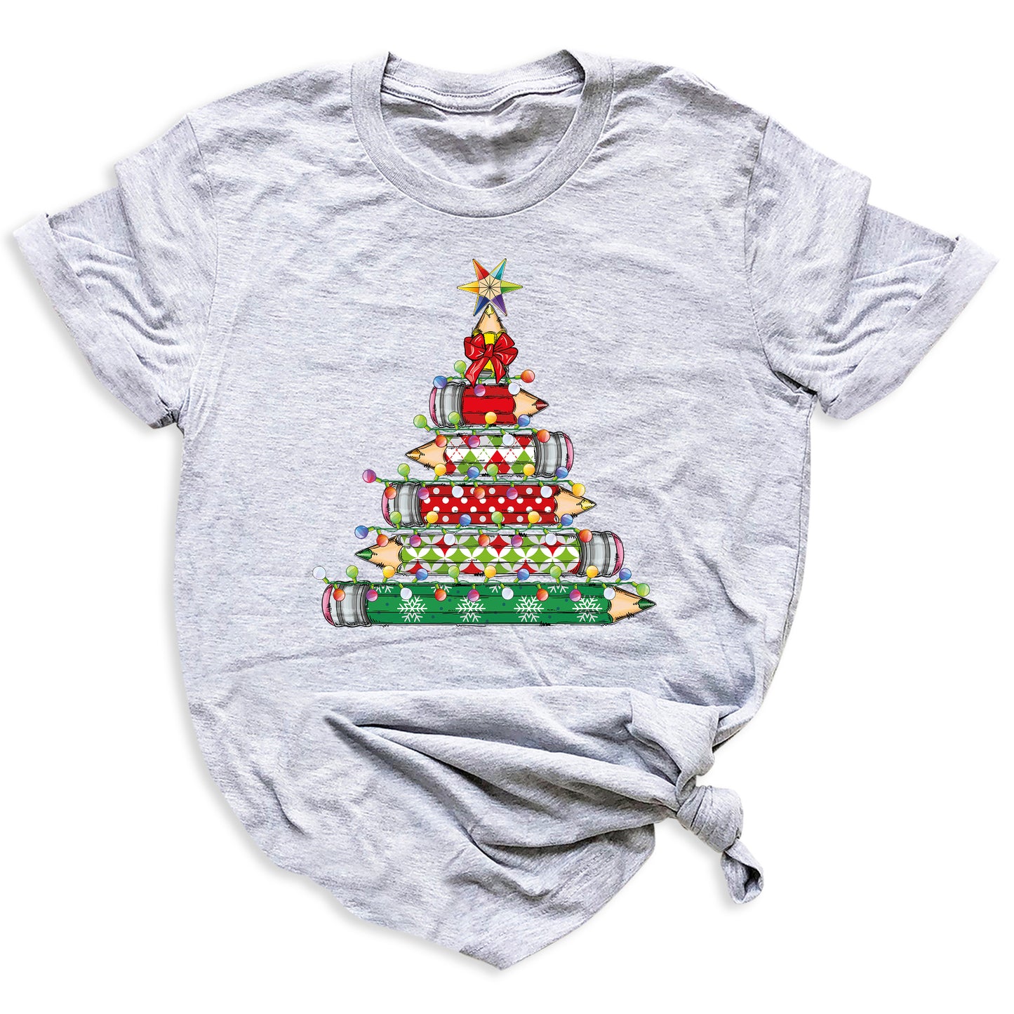 Christmas Pencil Tree Shirt – Teacher Holiday Tee, Cute School Xmas Top for Women & Students