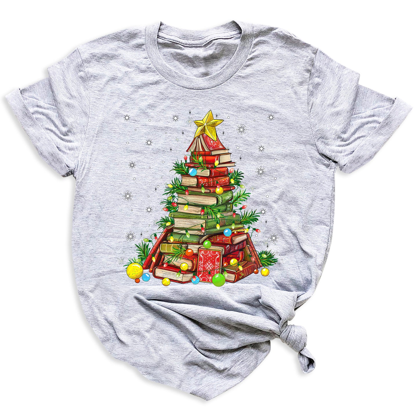 Christmas Books Tree Shirt – Book Lover Holiday Tee, Reading Xmas Top for Teachers, Students & Librarians