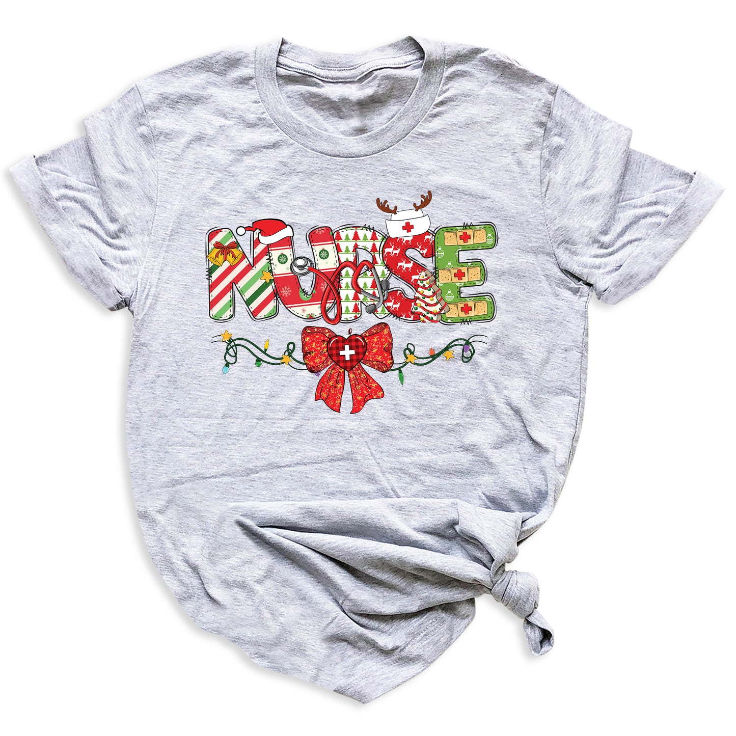 Christmas Nurse Shirt – Nursing Santa Hat Tee, Cute Xmas Bow Top, Nurse Appreciation Holiday Gift