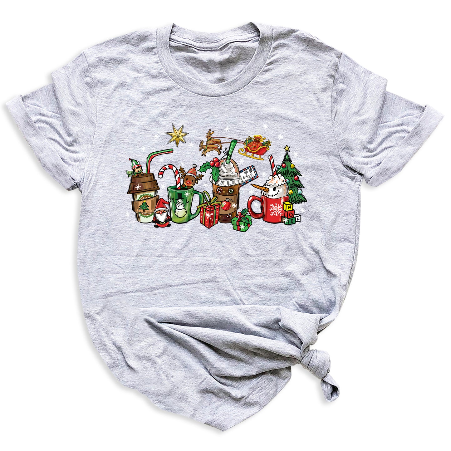 Christmas Latte Coffee T-Shirt – Holiday Coffee Lover Tee, Cute Xmas Shirt with Mugs & Christmas Tree Design