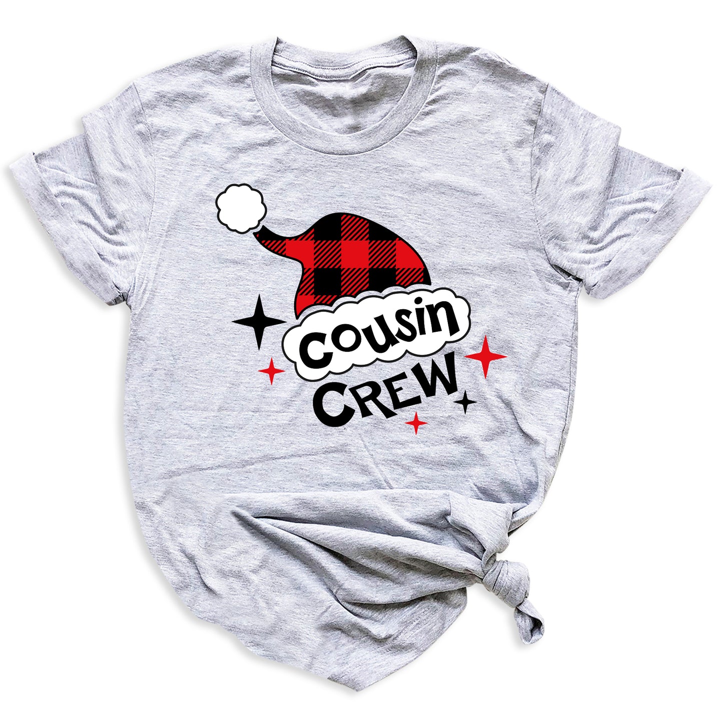 Cousin Crew Christmas Shirts Matching Kids Plaid Santa Hat Tees – Family Holiday Photo Outfit