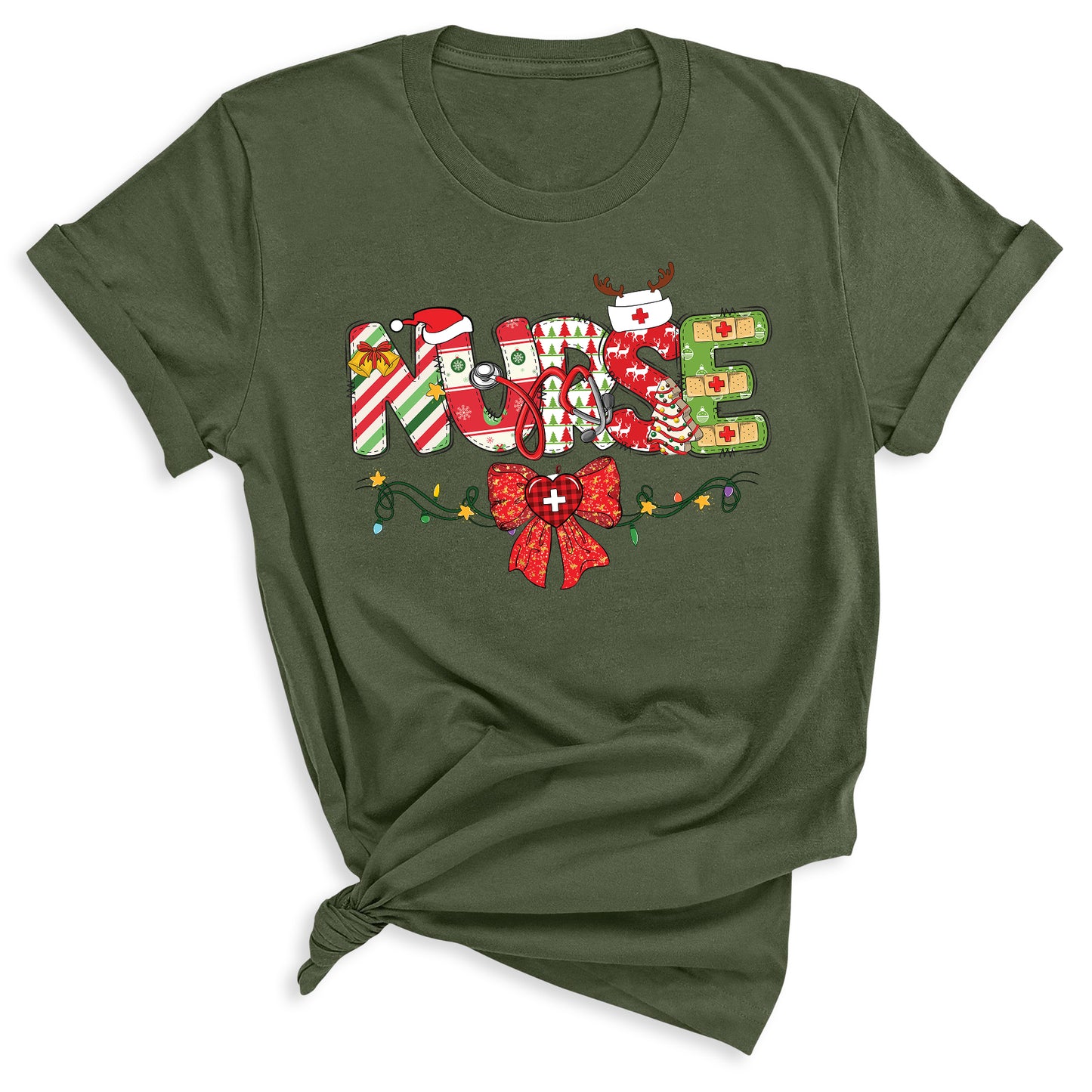 Christmas Nurse Shirt – Nursing Santa Hat Tee, Cute Xmas Bow Top, Nurse Appreciation Holiday Gift