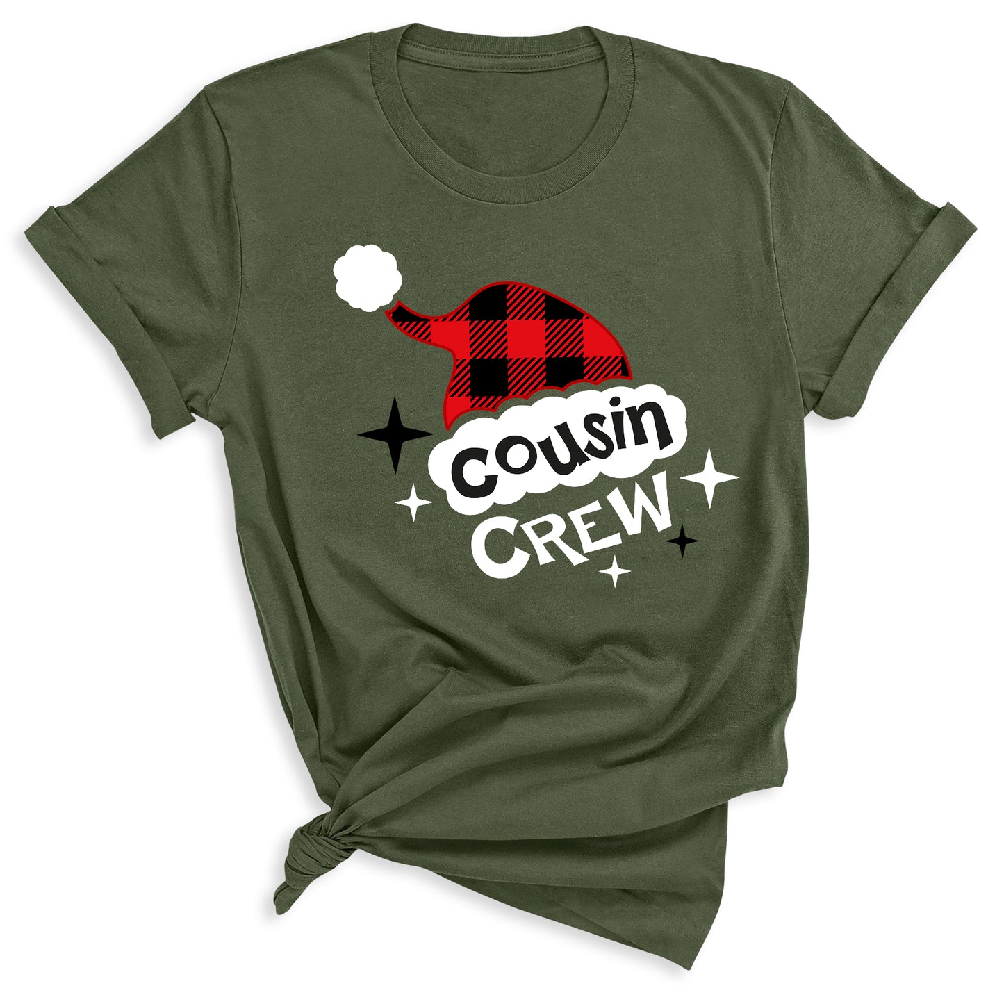 Cousin Crew Christmas Shirts Matching Kids Plaid Santa Hat Tees – Family Holiday Photo Outfit