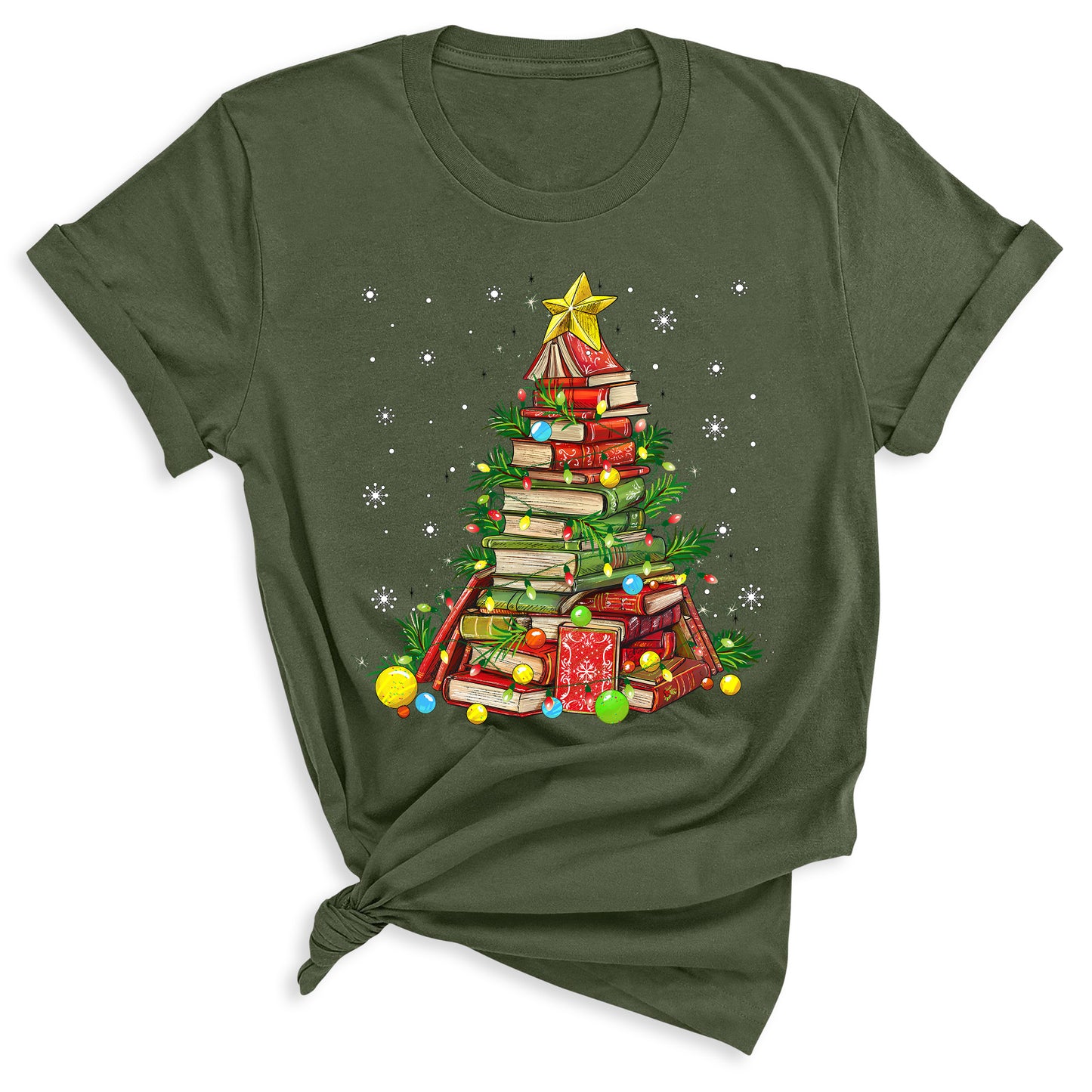 Christmas Books Tree Shirt – Book Lover Holiday Tee, Reading Xmas Top for Teachers, Students & Librarians