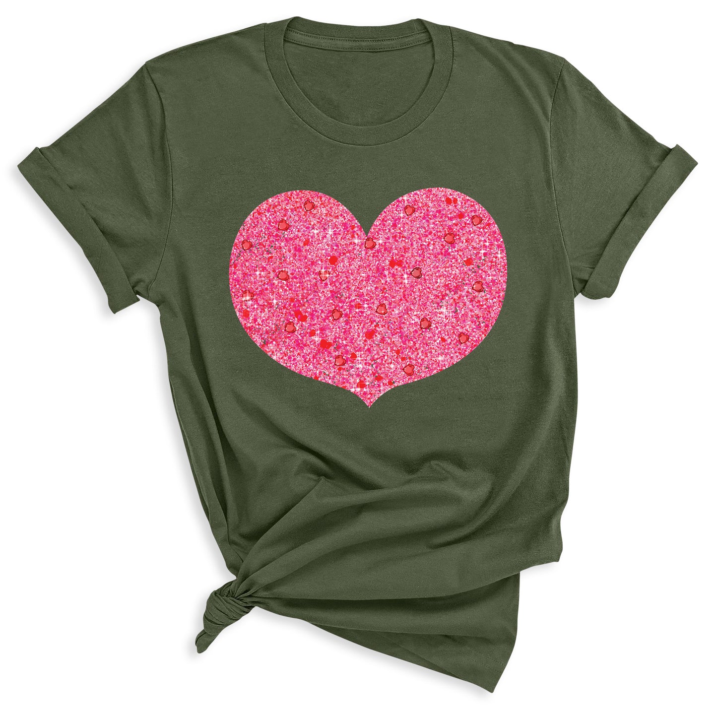 Valentines Day Pink Glitter Heart Shirt – Cute Love Graphic Tee