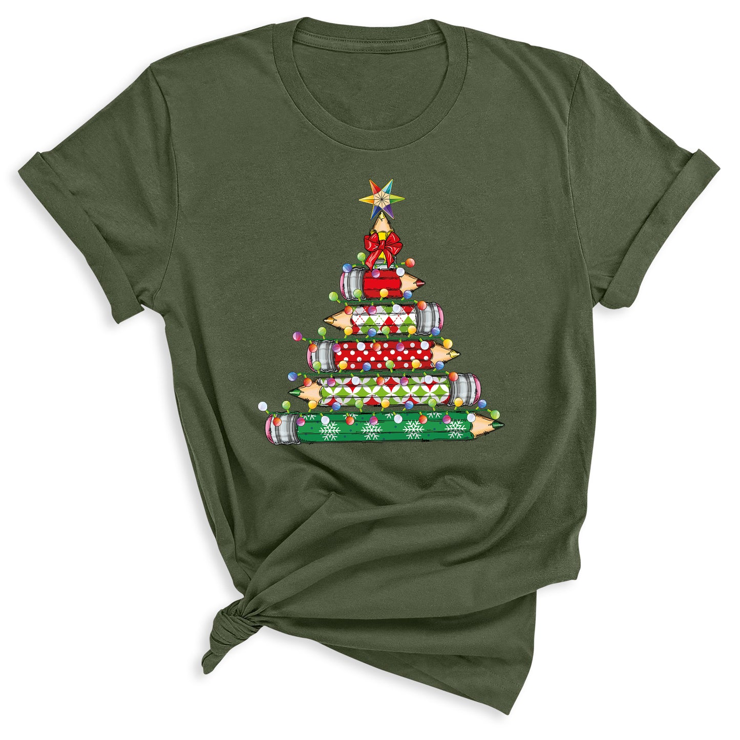 Christmas Pencil Tree Shirt – Teacher Holiday Tee, Cute School Xmas Top for Women & Students