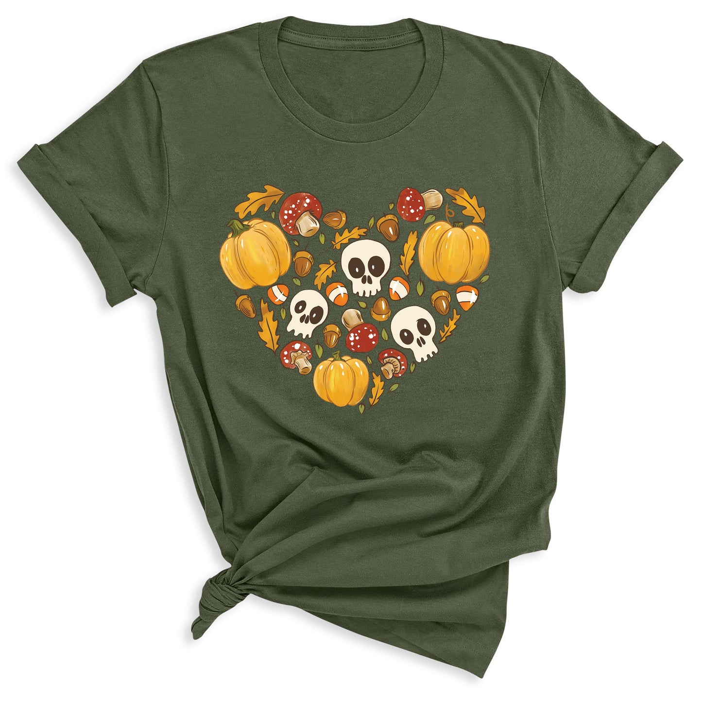 Heart Skull Halloween Shirt – Fall Season Tee for Women Men | Autumn Pumpkin Patch Outfit