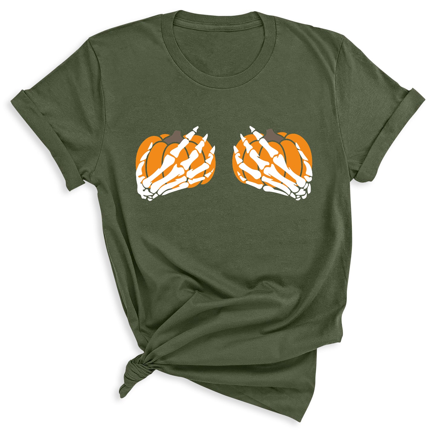 Skeleton Hand Bra Pumpkin Shirt – Funny Halloween Tee | Women’s Spooky Season Shirt