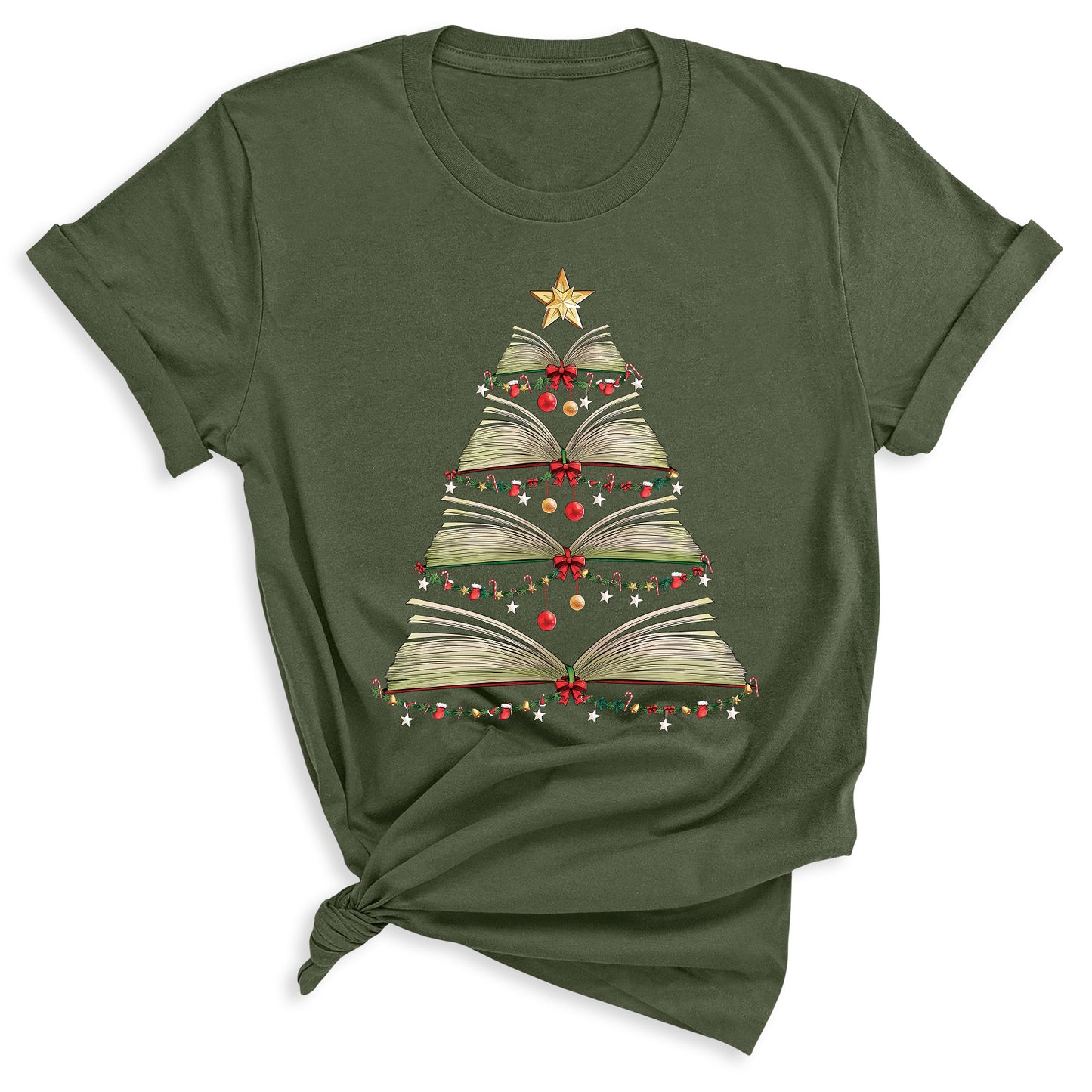 Books Tree Christmas Shirt – Book Lover Holiday Bookworm Tee
