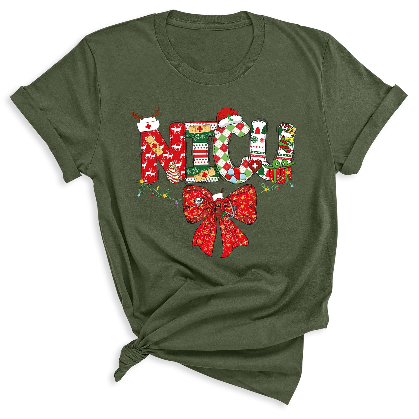 Christmas NICU Nurse Shirt – ICU Holiday Tee, Nursing Santa Hat & Bow Shirt, Merry Xmas Nurse Top
