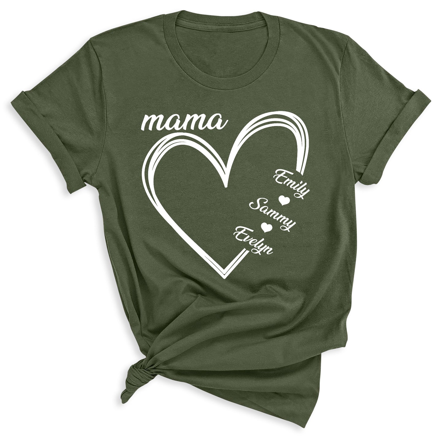 Custom Mama Shirt with Kids Names – Personalized Mom Heart Tee