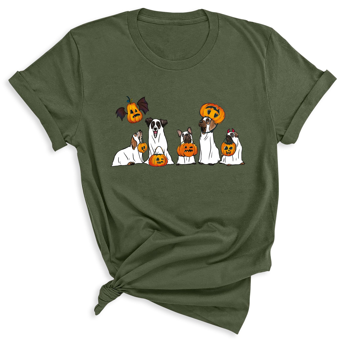 Halloween Ghost Dogs Shirt – Cute Dog Lover Tee for Women Men, Funny Pumpkin & Bat Halloween Top, Dog Mom Spooky Season Outfit